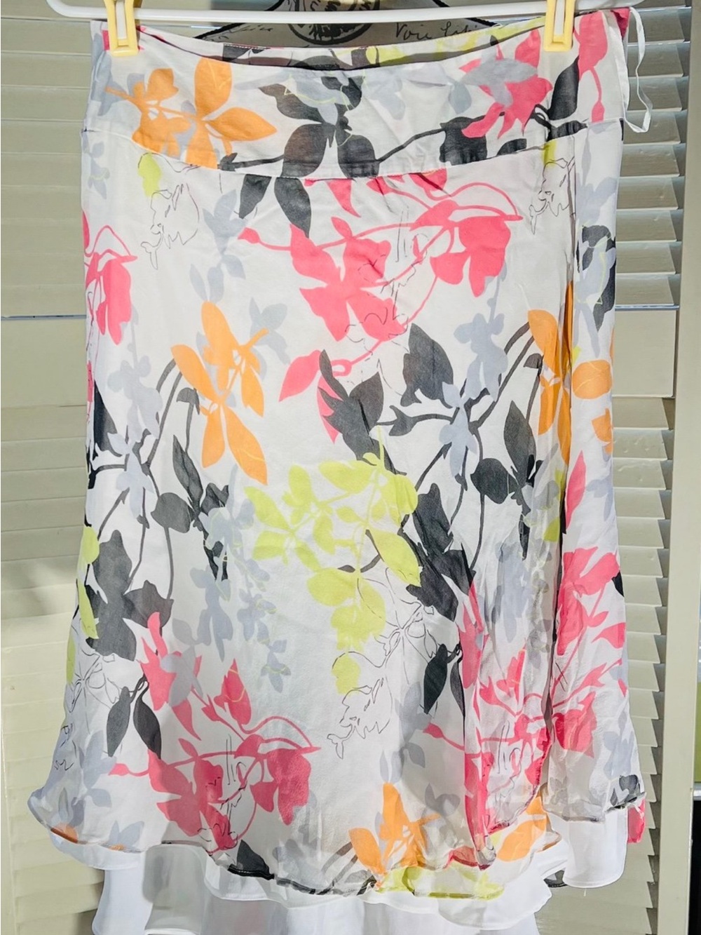 Alfani Floral Chiffon A-Line Skirt in White with Pink, Orange & Lime